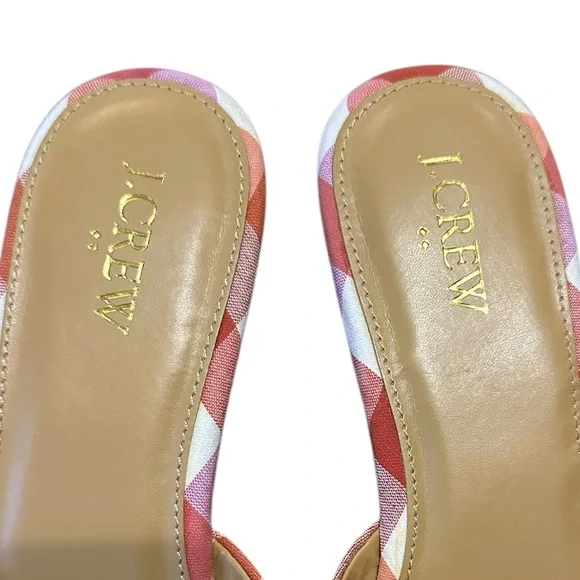 J.CREW pink plaid gingham bow open toe slip on wooden sole chunky heel sz 9 NWOT - Picture 3 of 8